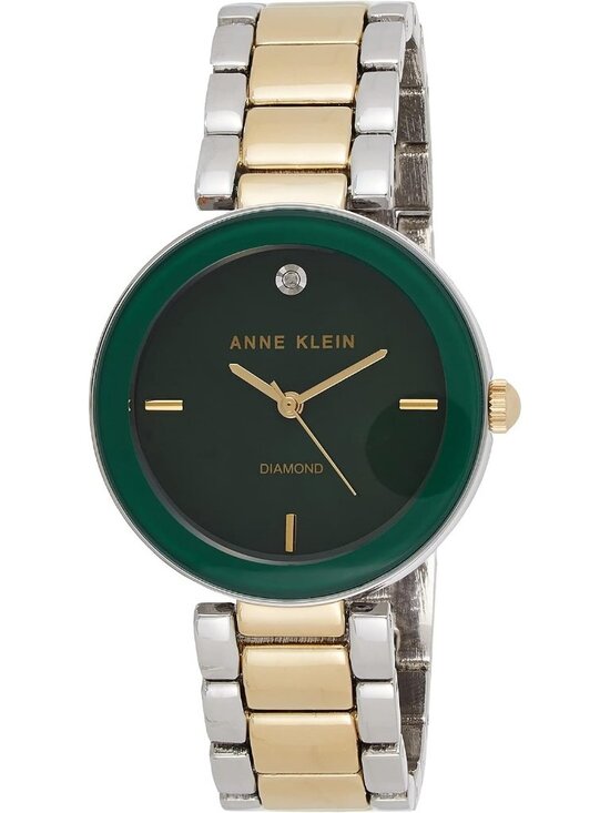 Anne Klein Women\'s Gold And Green Analog Genuine Diamond Dial Bracelet Watch